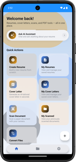 FileForge home screen with quick actions