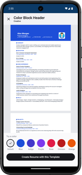 FileForge resume template with color picker
