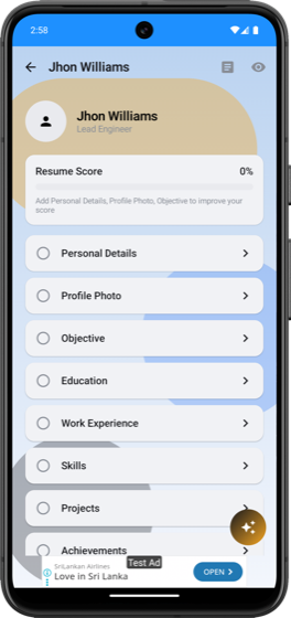 FileForge resume editor with completion checklist